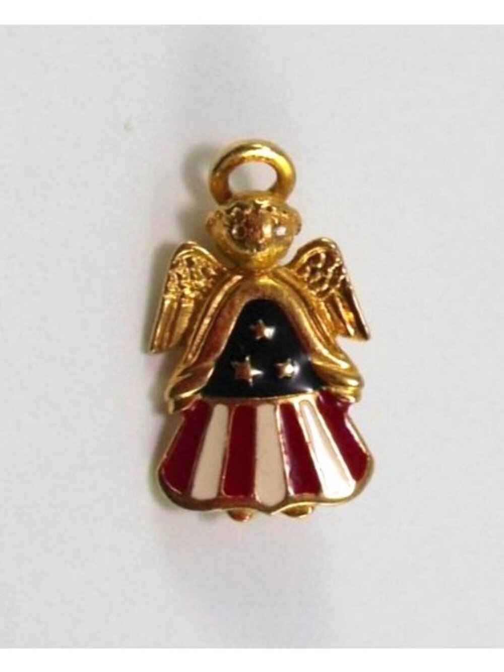 Vintage L Razza Patriotic Angel Brooch Gold Tone and Enamel Signed